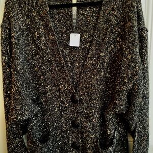 Kensie Black Speckled Marled Knit Oversized Boyfriend Cardigan Sweater, Sz M!